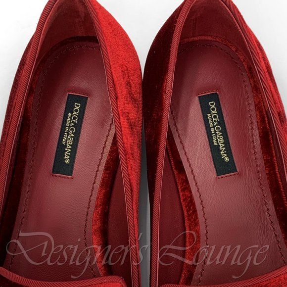 NIB DOLCE & GABBANA Red Velvet Crystal Loafers - Picture 6 of 8